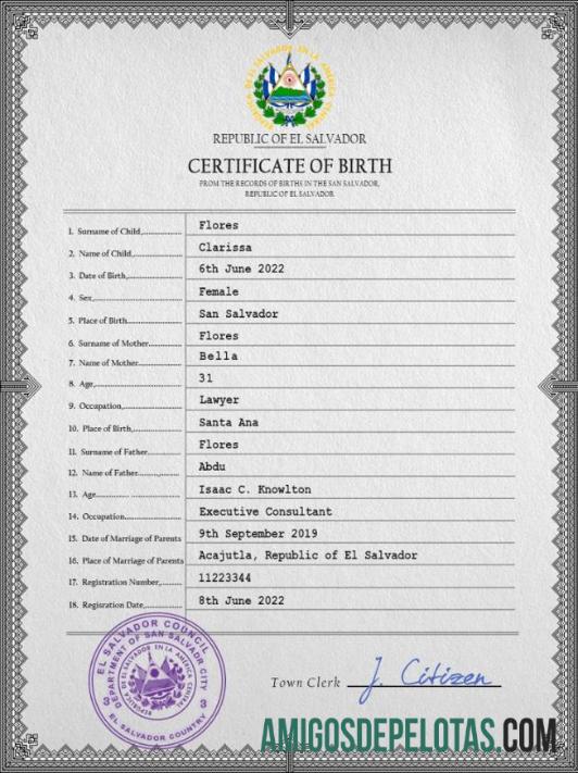 Realista modelo PSD de certidão de nascimento de registro vital de Salvador